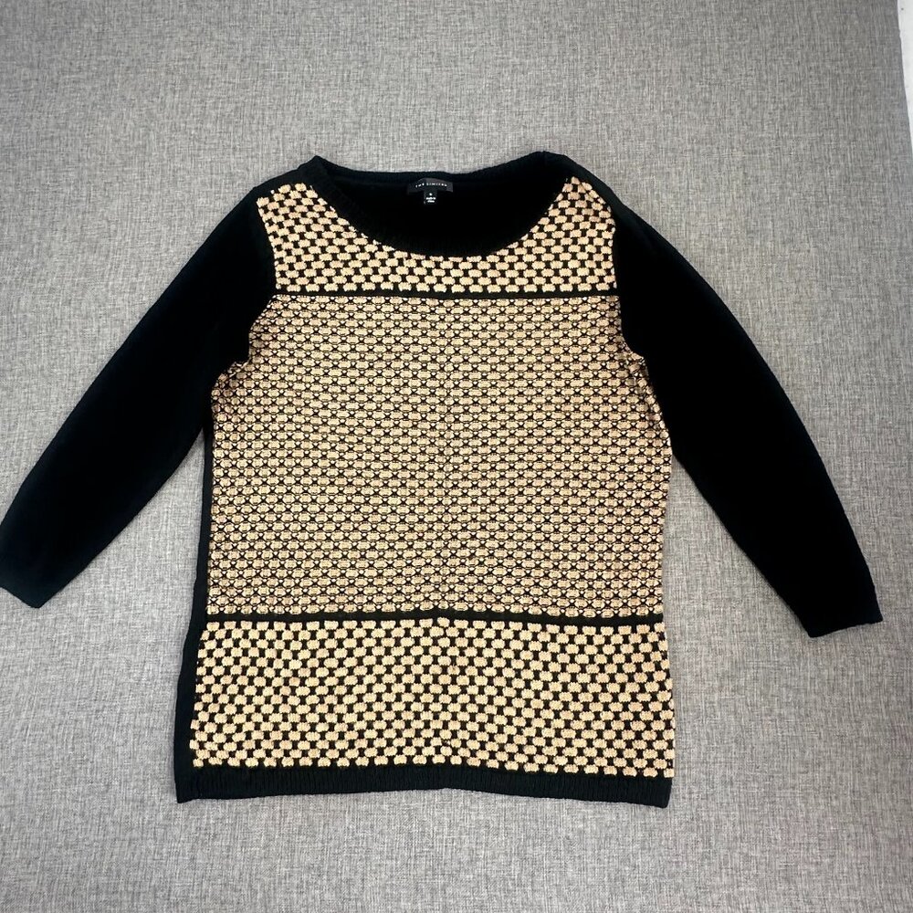 The Limited Sweater Top Small Black & Tan Wool & Acrylic 3/4th Sleeves Pre-Owned